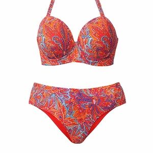 Sunsets Red Paisley Bikini Set Full support top & full coverage bottom size 18